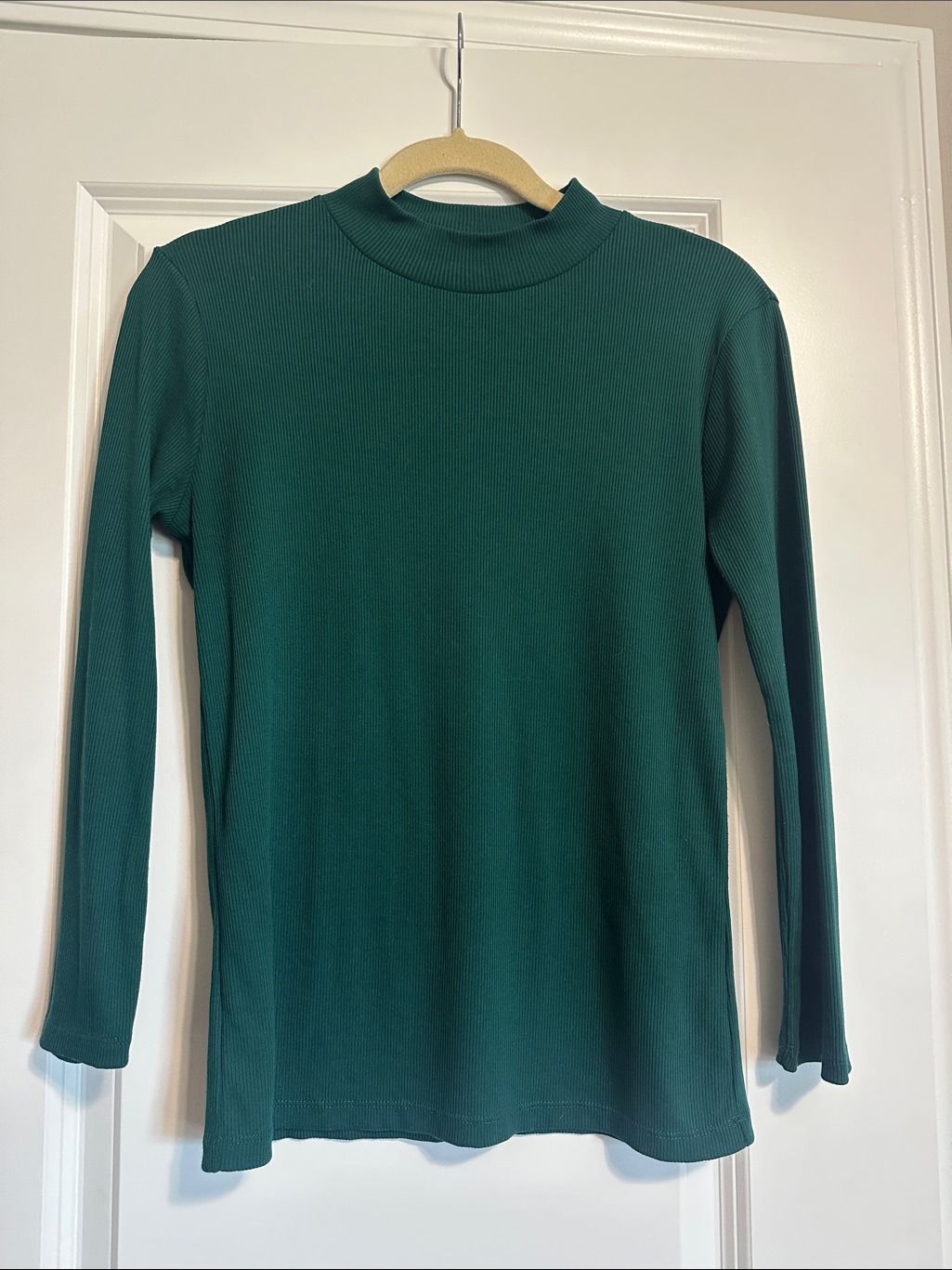 J. Crew Forest Green Ribbed Mock Neck Long Sleeve Top